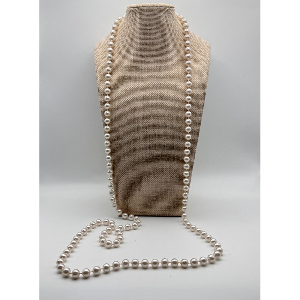 Faux Pearl MobWife Office Siren Dainty Opera Strand Necklace 48" White